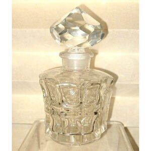 Vintage Glass Clear Crystal Perfume Bottle with Faceted Stopper Made in France